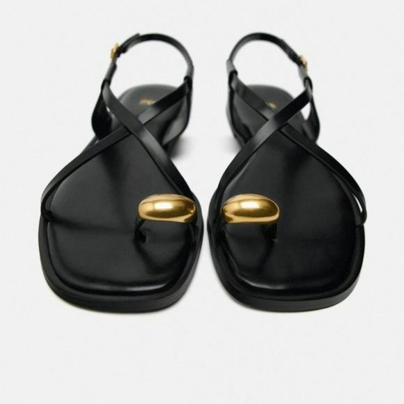 ZARA FLAT STRAPPY SANDALS WITH METAL EMBELLISHMENT - Picture 2 of 5